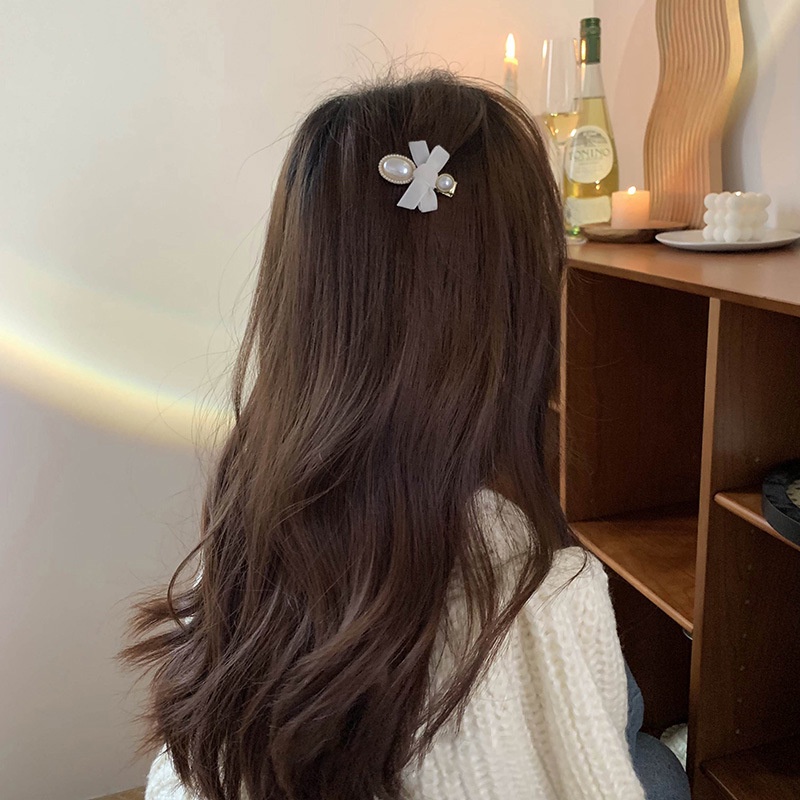 Kẹp Tóc Đính Nơ Màu Trắng Sữa Chất Lượng Cao Cho Nữ