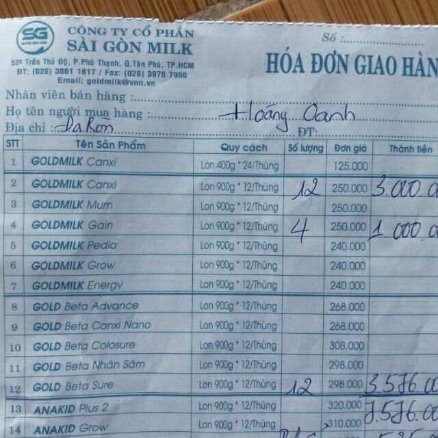 Sữa Gold Milk Hi-Canxi – hộp 900G