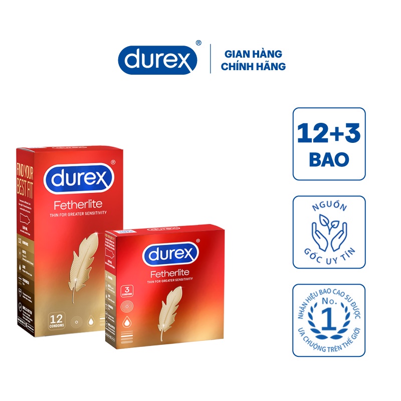 [Mã FMCGMALL -8% đơn 250K] Bộ 1 hộp bao cao su Durex Fetherlite (12 bao/hộp) + tặng 1 hộp Durex Fetherlite 3 bao