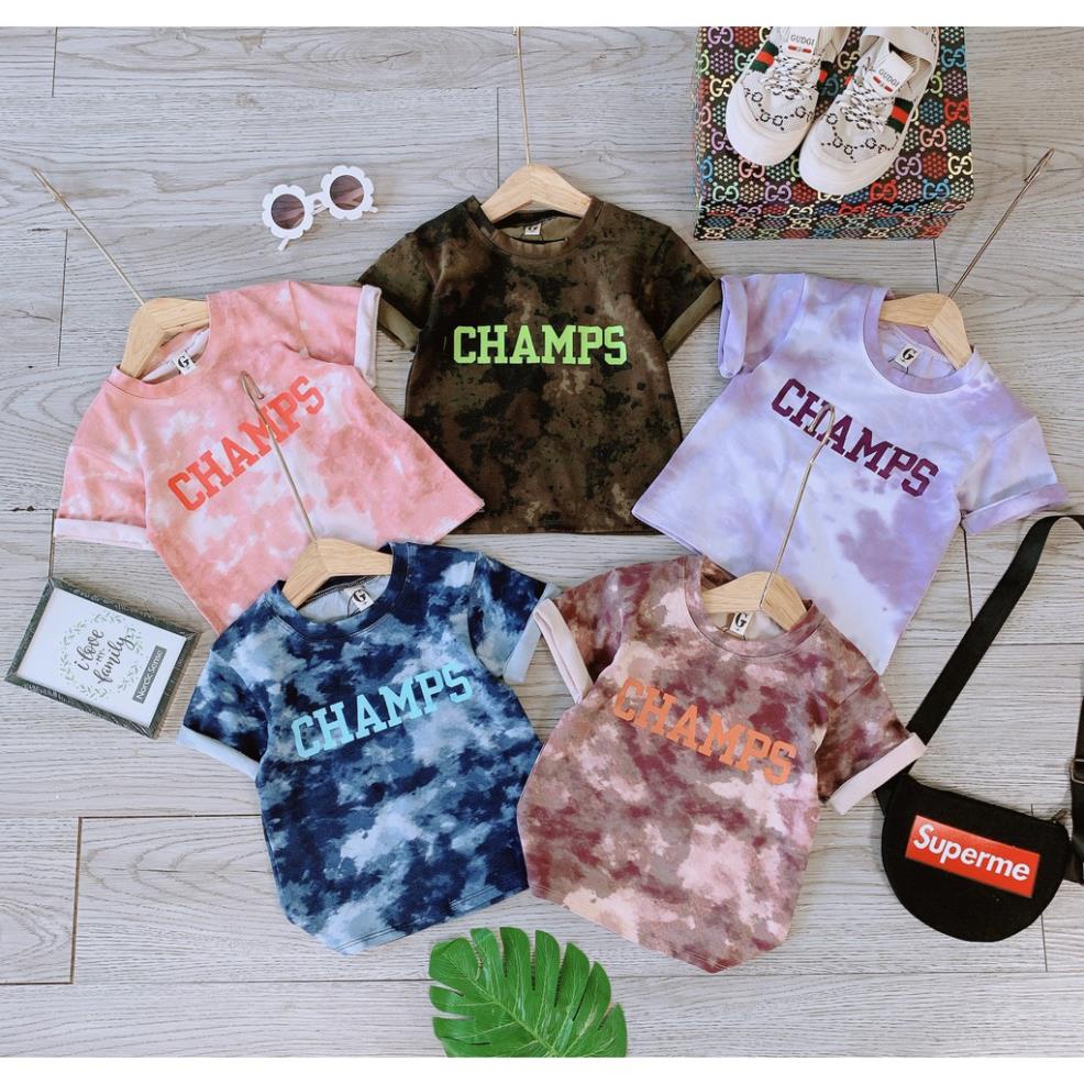 Áo Phông Màu Loang CHAMPS Sắn Tay Chất Cotton Mềm Mịn Co Dãn Kiểu Dáng Khỏe Khoắn Cá Tính Cho Bé Trai Xịn