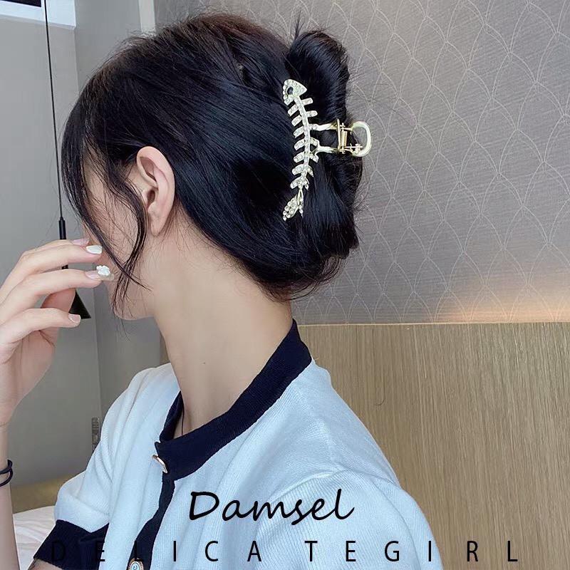 Kẹp tóc Hàn Quốc đính đá Cặp tóc càng cua kim loại xương cá hottrend thời trang cho nữ xinh sang chảnh Miituu KXC