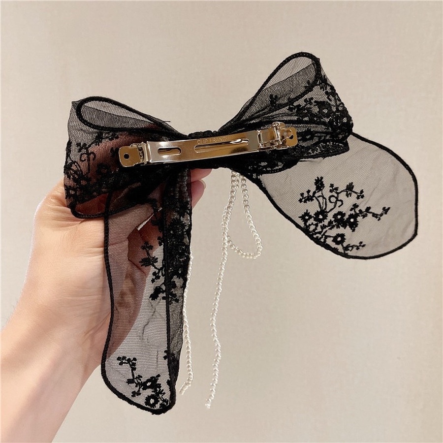 Kẹp tóc đính ngọc trai nhân tạo hình nơ hợp thời trang cho nữ