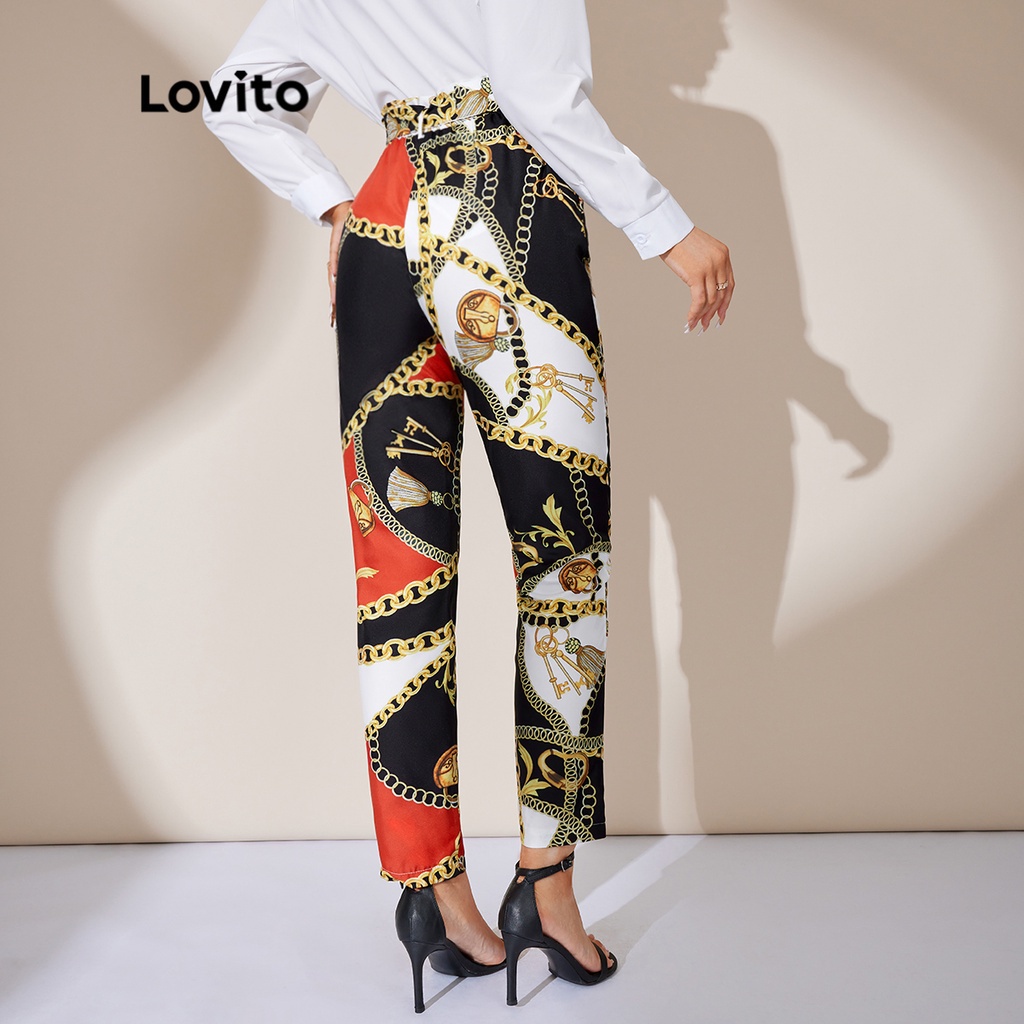 Lovito Quần Thun ThắT Lưng Thun Baroque Thông Thường L25Ld081 (Đen)