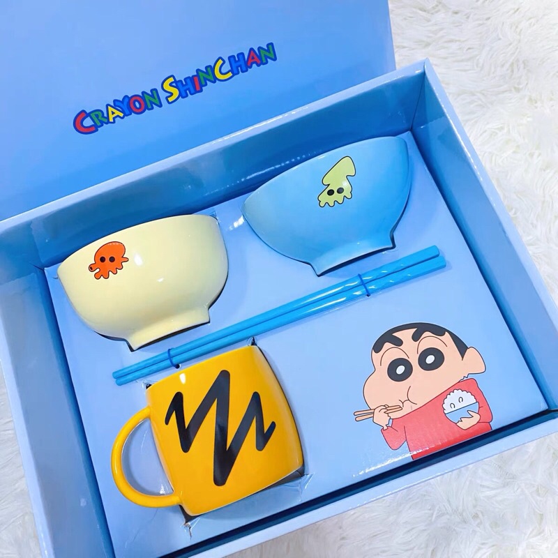 Bộ bát đũa gốm sứ 4 món giống Shin Cậu Bé Bút Chì