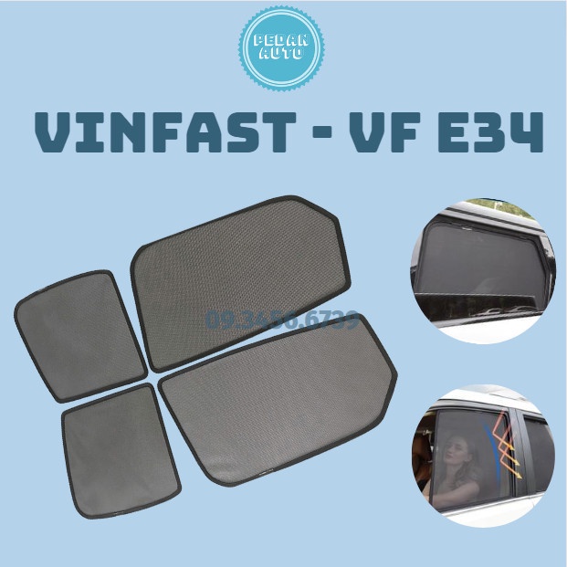 Rèm che nắng nam châm xe Vinfast VF E34 cao cấp, bộ 4 rèm tích hợp sẵn nam châm hút chặt