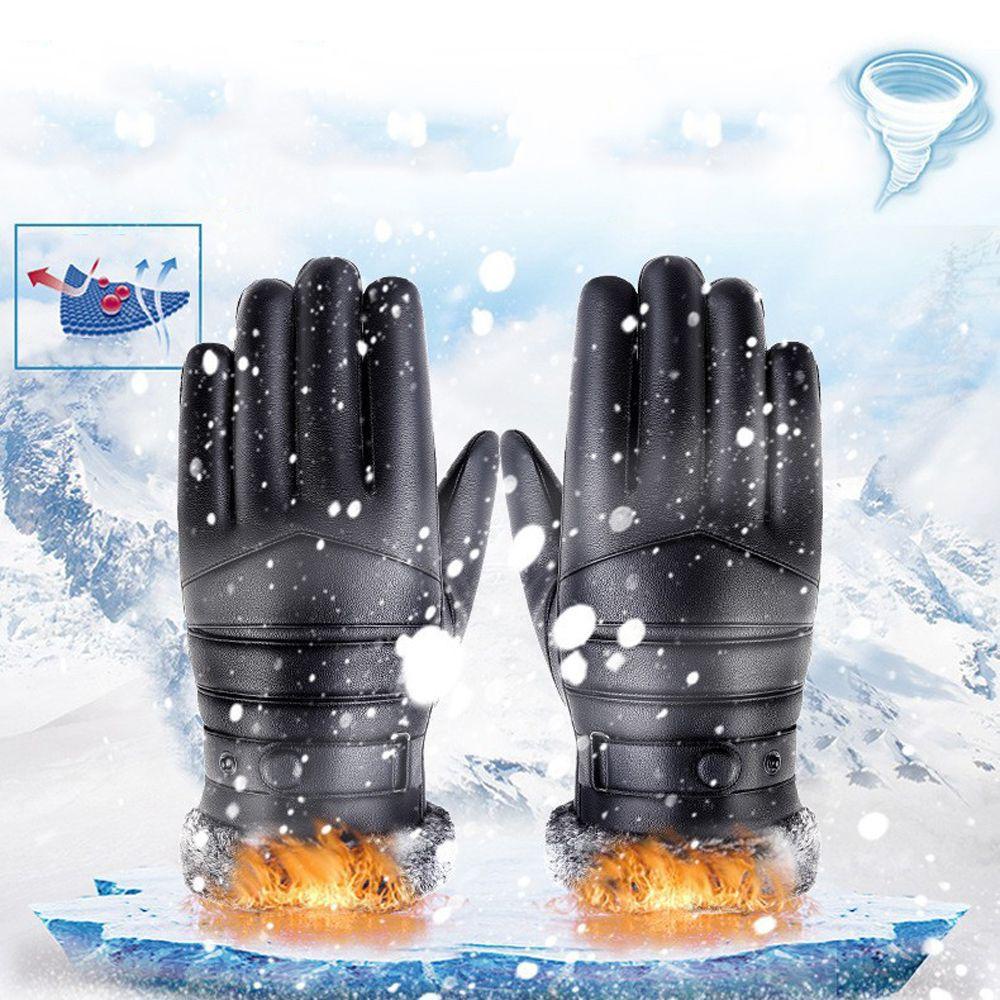 Găng Tay Năm Ngón Bằng Vải Lông Màu Đen Chống Gió Giữ Ấm Mùa Đông Cho Nam Khi Lái Xe