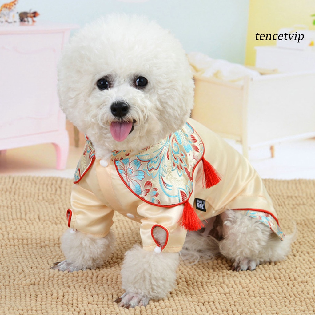 Đầm sườn xám vải cotton phối tua rua phong cách Trung Hoa thời trang xuân hè cho thú cưng