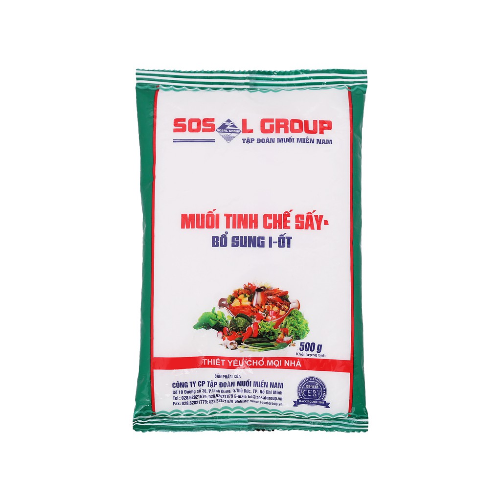 Muối tinh chế sấy bổ sung i-ốt Sosalco gói 500g