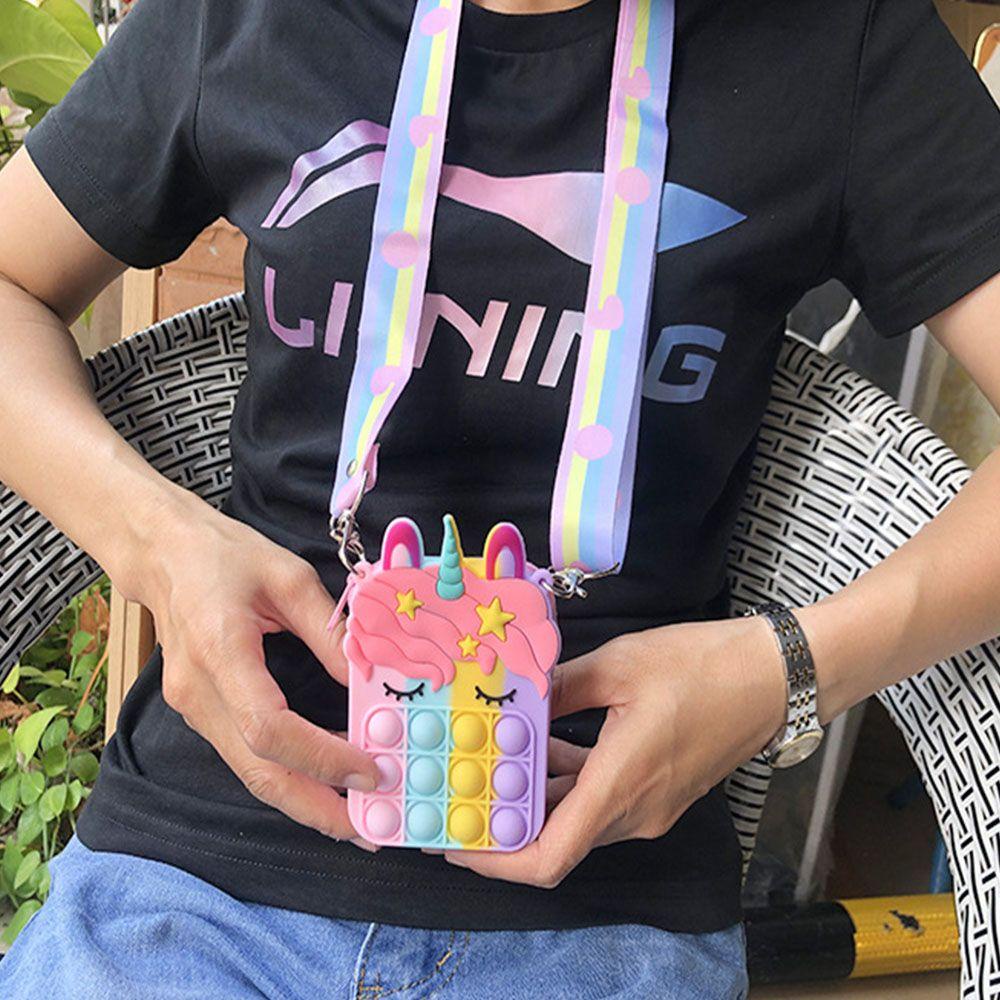 Túi Đeo Chéo Hình Kỳ Lân Chất Liệu Silica Gel Chống Căng Thẳng Có Khóa Kéo Dễ Thương Cho Bé