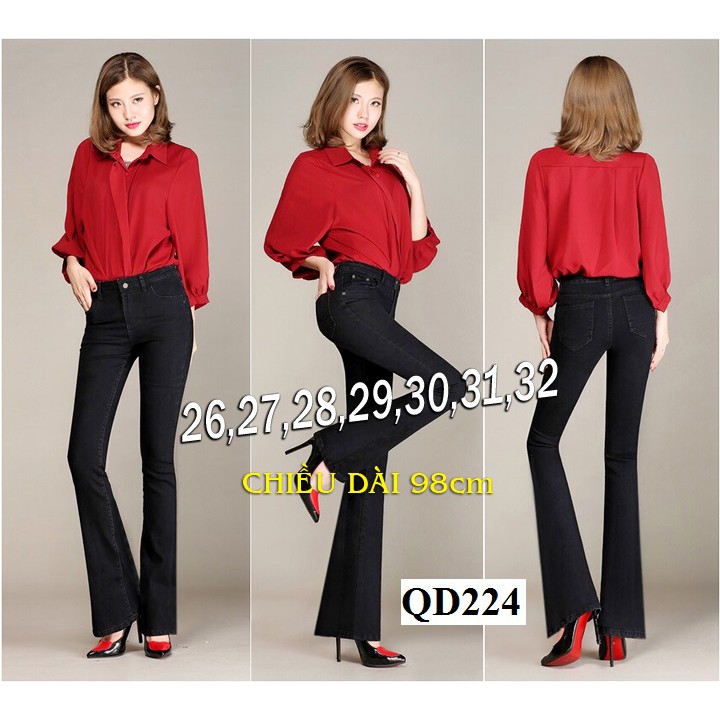 Quần Jean Nữ Lưng Cao 💕FREESHIP💕 Quần jean đen lưng cao 1 nút ống loe QD230 | BigBuy360 - bigbuy360.vn