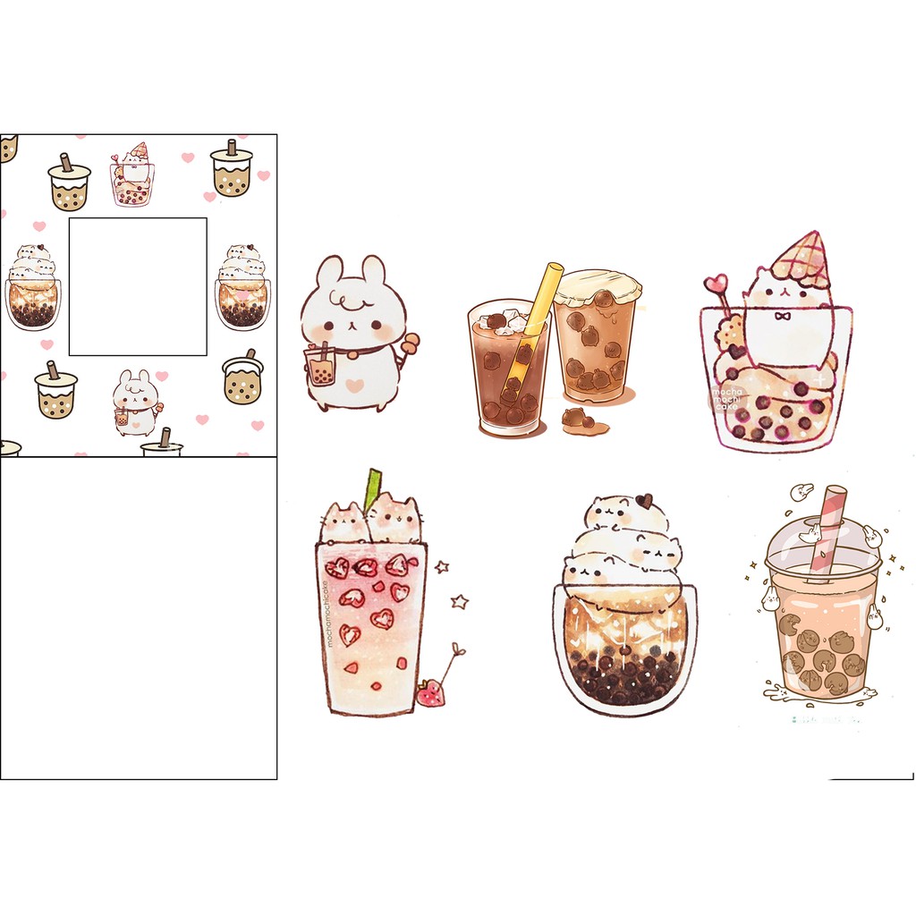 sticker trà sữa cắt rời size to SCI15 boba tea có bao giấy cute dễ thương bullet journal