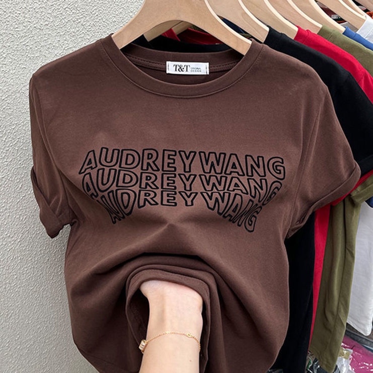 Áo thun tay ngắn cổ tròn in chữ trẻ trung dành cho nữ