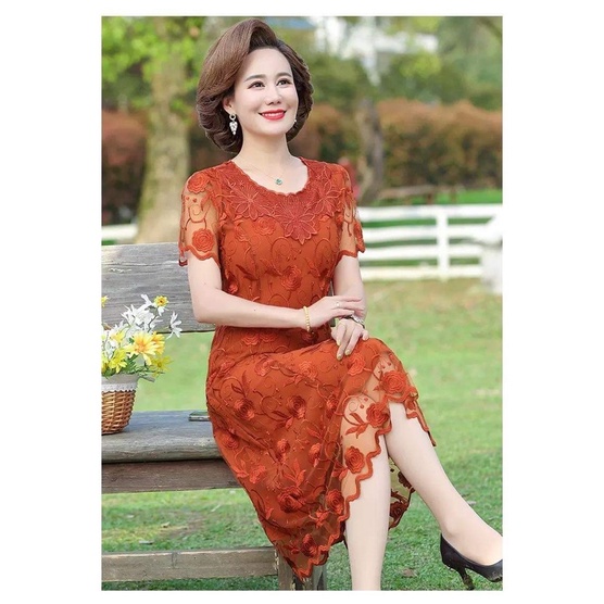 Đầm ren voan nữ trung niên cao cấp kiểu dáng sang trọng NP3064