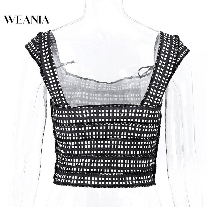 Áo tank top WEANIA hở lưng họa tiết sọc caro thời trang cho nữ