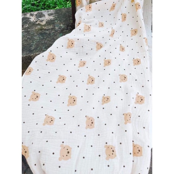 vải xô muslin gấu nâu nền be