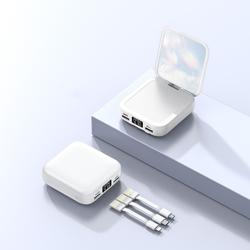 Gương Mini Không Dây 20000mah Đi Kèm 2 Dây Cáp Sạc Dự Phòng Đầu Cắm Micro-USB / Type C