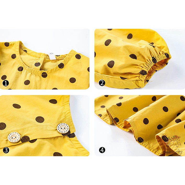 Đầm Chất Liệu Vải Cotton Hoạ Tiết Chấm Bi Dễ Thương Cho Bé