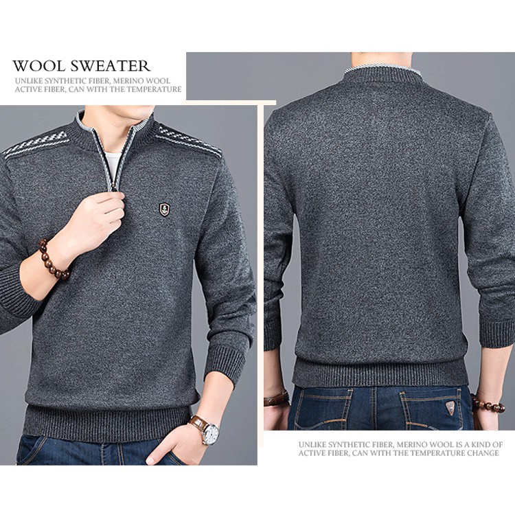 Áo sweater cổ đứng tay dài dáng rộng cho nam