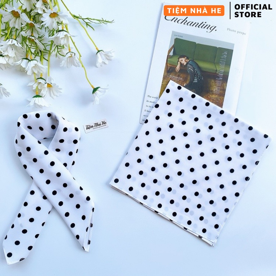 Khăn Bandana Họa Tiết Chấm Bi Đội Đầu Cho Bé Gái Tiệm Nhà He Turban Quàng Cổ Size 50x50cm