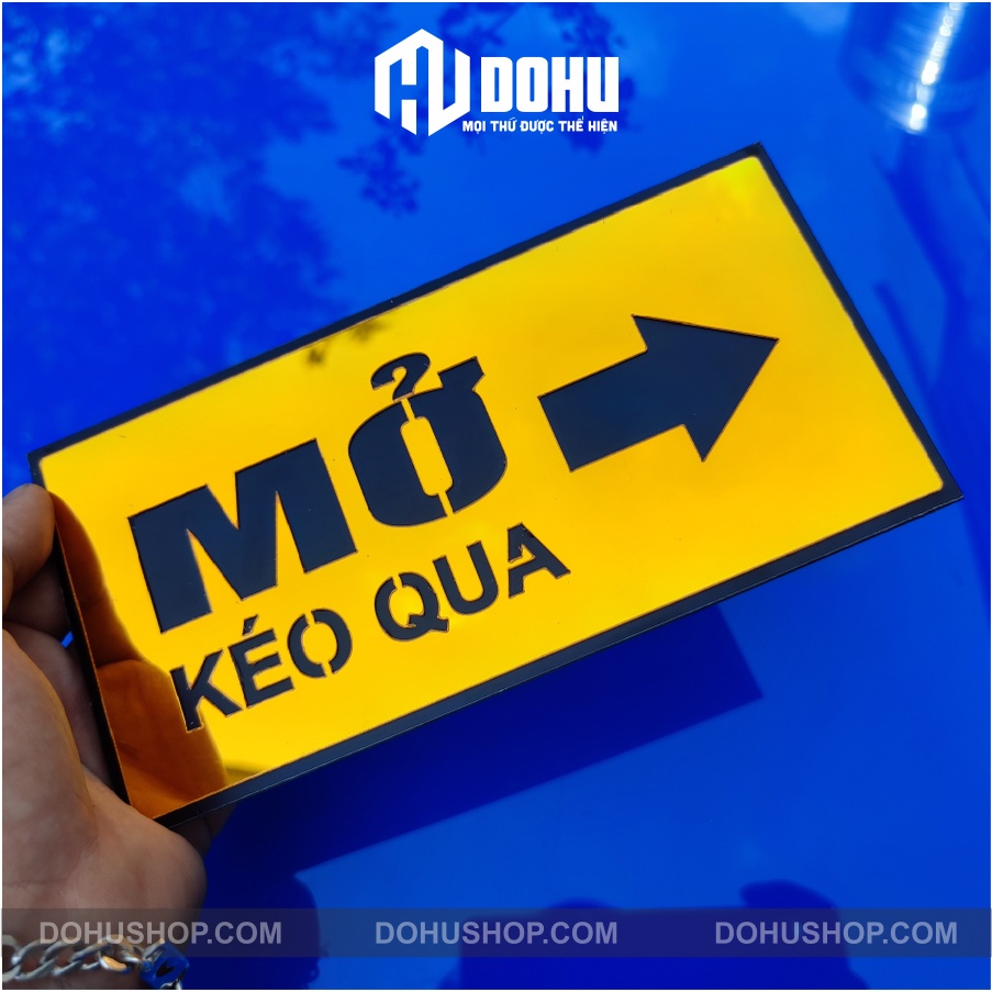 Bảng Chỉ Dẫn Kéo Cửa Qua Trái và Phải Gương Vàng  Dán Cửa Băng Keo 2 Mặt - Sang Trọng, Hiện Đại, Đẳng Cấp