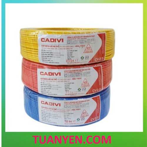 [ HÀNG CHÍNH HÃNG] Dây Cáp Điện Đơn CaDiVi CV 1.0, 1.25,  1.5, 2.0, 2.5, mm CUỘN 100M