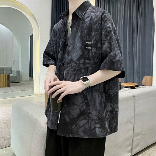 Áo sơ mi loang tay lỡ unisex loang xám