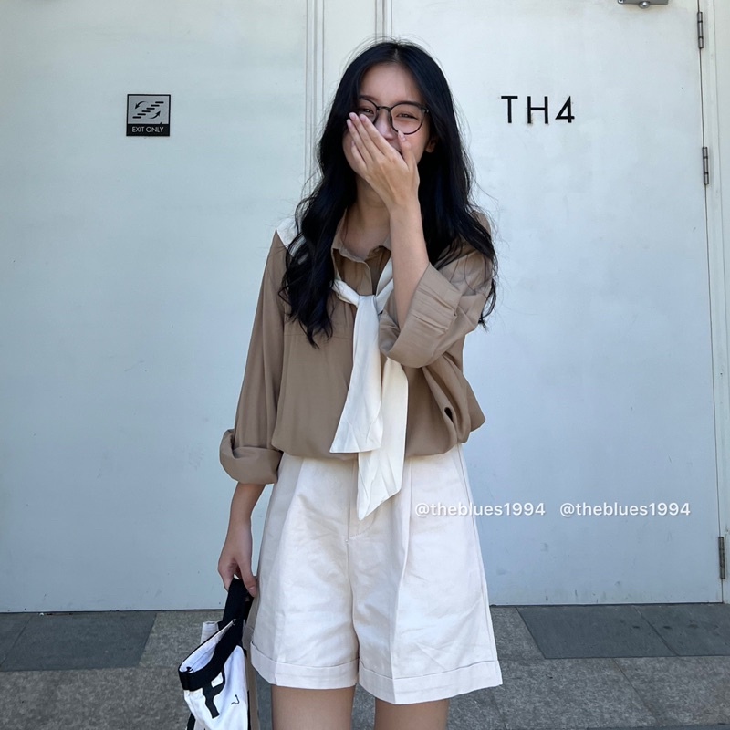 Áo Sơ Mi Thuỷ Thủ Khăn Choàng Chất Lụa Xước