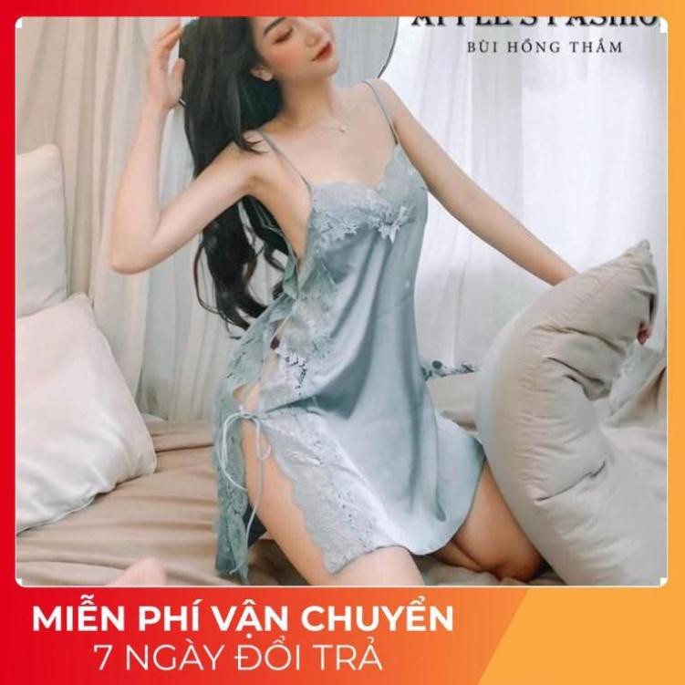 Váy Ngủ Sexy, Đầm Ngủ Đan Dây Vải Satin Cao Cấp &lt;70Kg V001