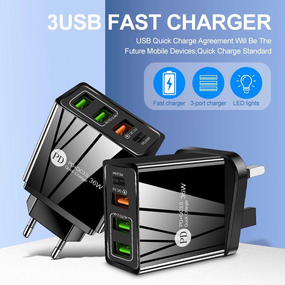 Cục Sạc Nhanh Với 3 Cổng USB Cho Điện Thoại