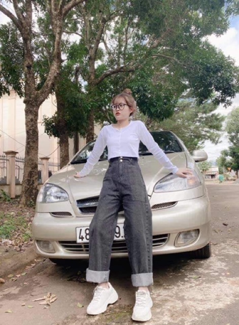 [Mã FAMARAL2 giảm 10K đơn 50K] [Có size đại] Quần jean ống rộng lưng cao hai nút 3161/3162, hình thật ảnh sàn
