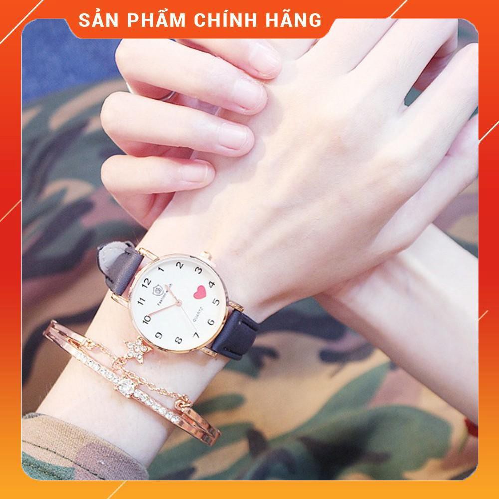Đồng hồ nữ  fashion watch dây da lộn mặt tròn đáng yêu CD15