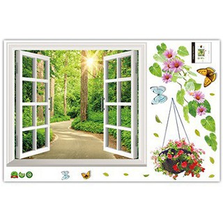Decal cửa sổ giỏ hoa