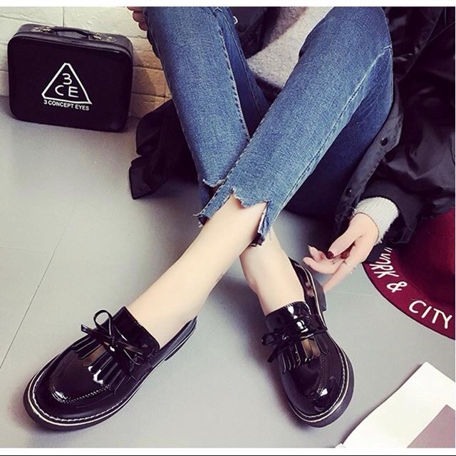 Giày oxford nơ đen trơn | BigBuy360 - bigbuy360.vn