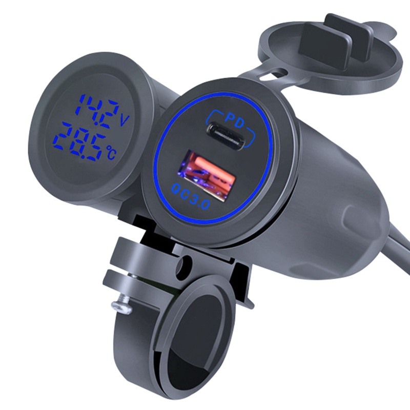 Tẩu Sạc PD QC3.0 Hai Cổng USB Có Màn Hình Hiển Thị Nhiệt Độ Cho Xe Hơi Xe Máy 12 / 24V