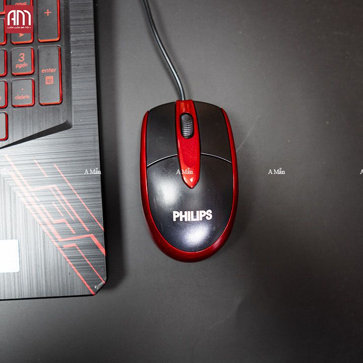 Chuột dây PHILIP Đỏ Cổng USB, chuột nhỏ gọn