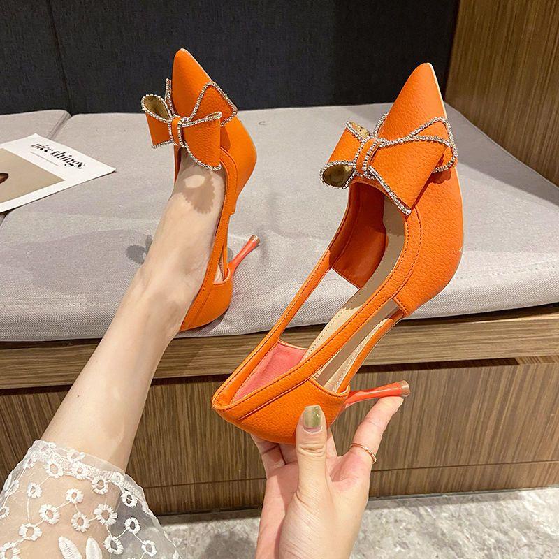 Đen Giày Cao Gót Mũi Nhọn Đính Đá Thời Trang Mùa Hè Dành Cho Nữ