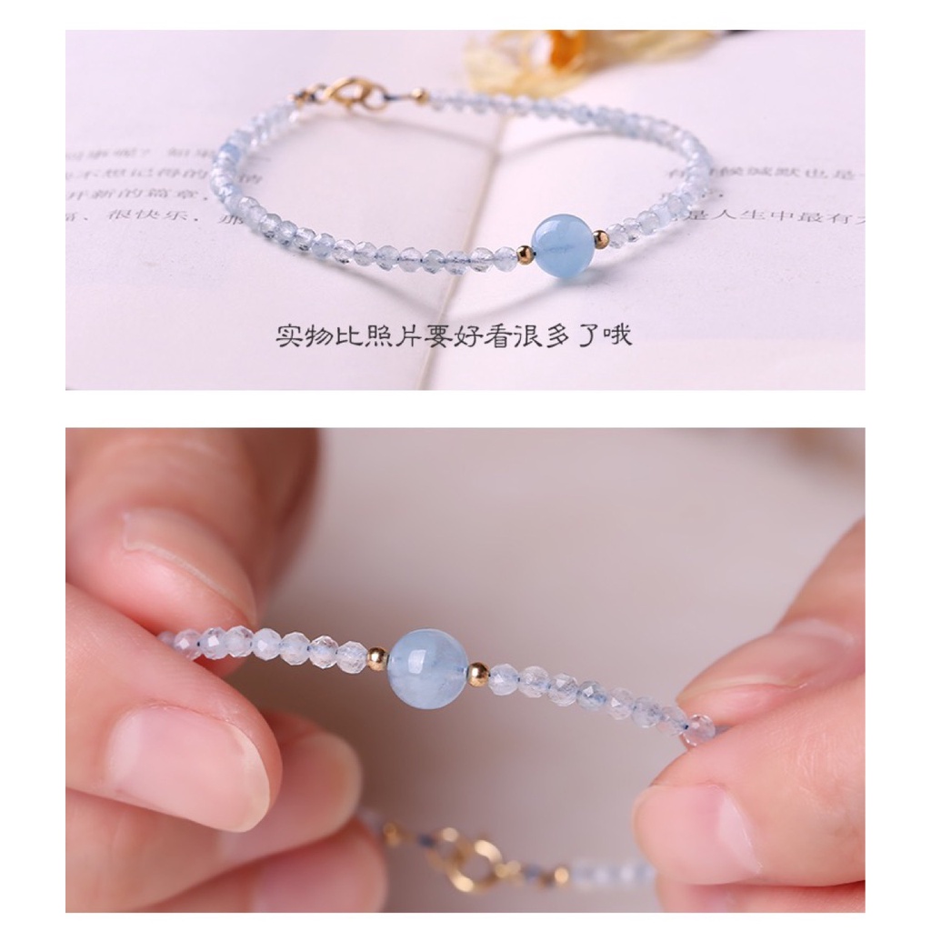 Vòng Tay Chuỗi Hạt Màu Xanh Dương Nhạt Đơn Giản Cho Nữ