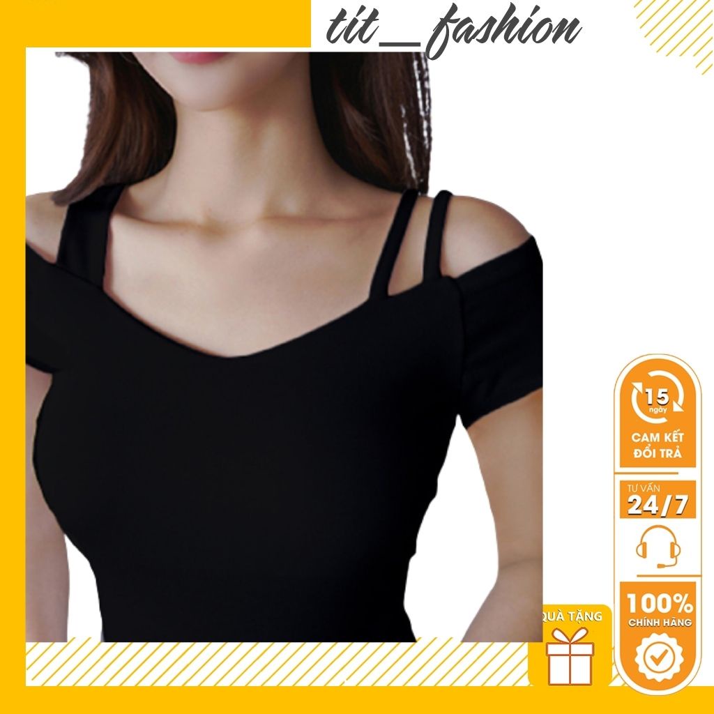 Áo Thun Nữ Dáng Ôm KIểu 2 Dây Trễ Vai Tay Ngắn Vải Cotton , Màu Trơn Cao Cấp Full Size