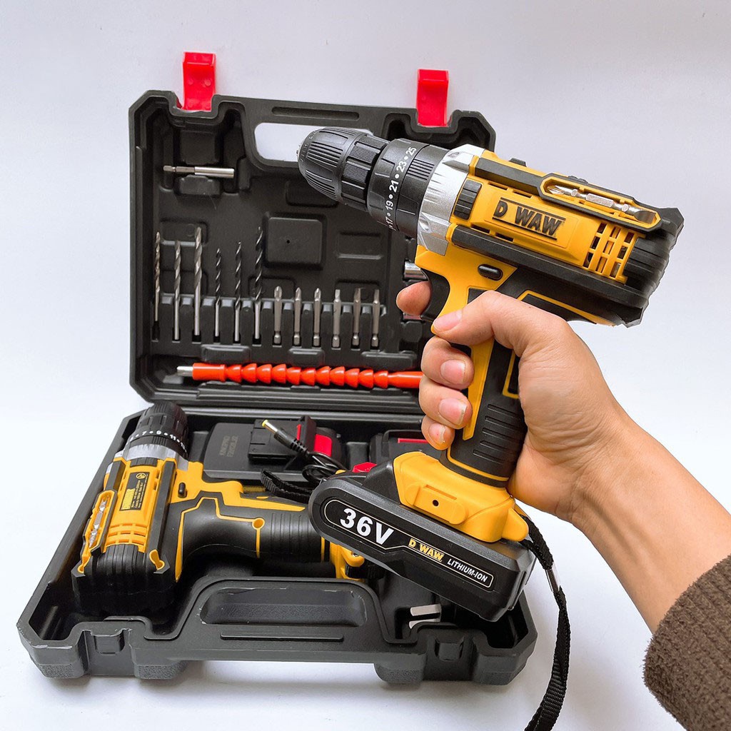 Máy Khoan Pin DeWalt 36V 3 Chức Năng - Có Búa - Khoan Tường, Bắn Vít - Tặng Kèm 24 Phụ Kiện - Pin Chuẩn 5 Cell