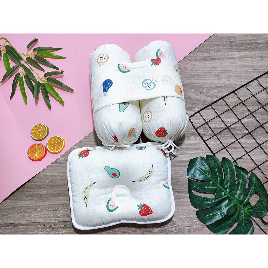 Bộ gối và chặn vải sợi tre cao cấp cho bé sơ sinh, hàng đẹp