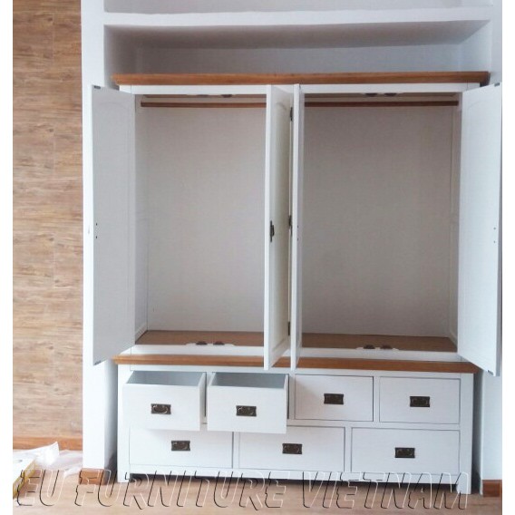 Tủ áo 4 buồng gỗ sồi Mỹ sơn trắng 1m8