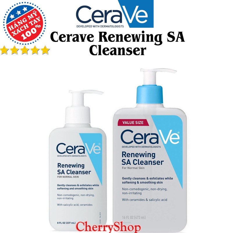 [Có sẵn/Hàng Mỹ] Sửa rửa mặt dịu nhẹ và se khít lỗ chân lông CeraVe Renewing SA Cleanser (237ml)