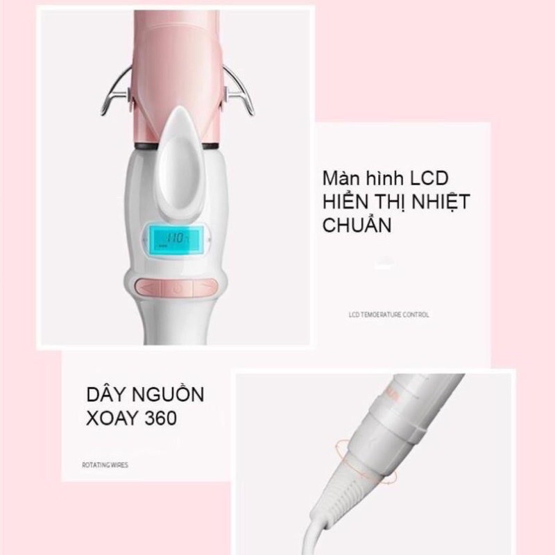 MÁY UỐN XOĂN TÓC X8166 65W MÀU HỒNG CÓ MÀN HÌNH LCD ko