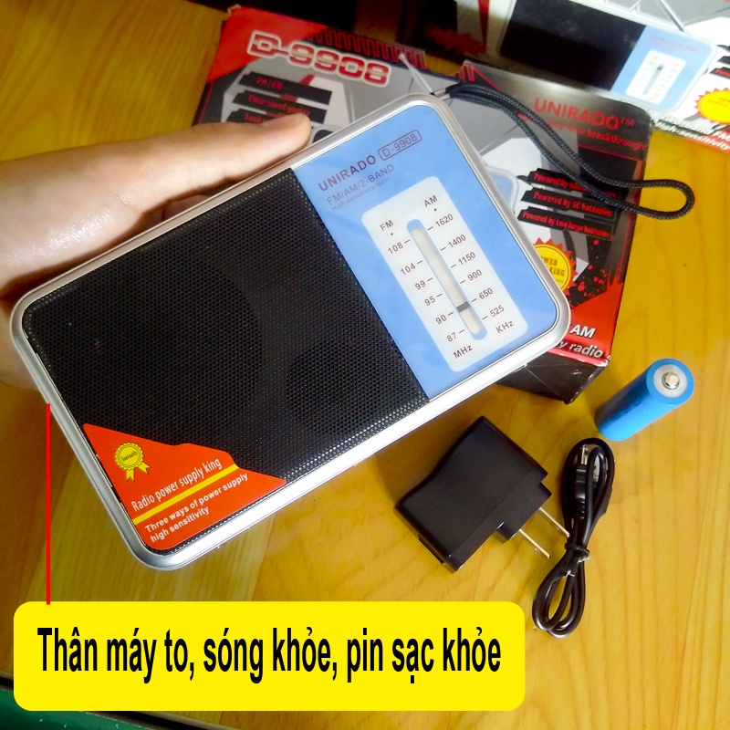 Máy nghe đài AM / FM Loa to pin sạc D-9908