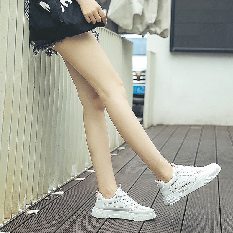 Giày Sneaker Nữ Trắng Cao Cấp Dáng Thể Thao Cá Tính Đế Độn 3.5cm Da Pu Mềm Đẹp Phong Cách Thời Trang Hàn Quốc Dễ Thương