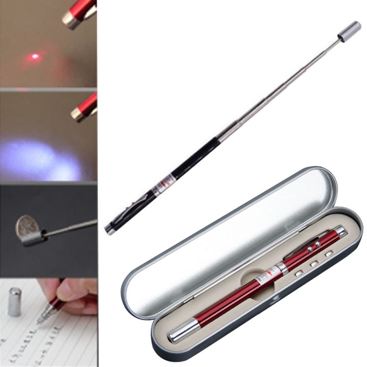 Bút Laser Trình Chiếu Vỏ Kim Loại Đa Năng (Vừa Viết Vừa Làm Thước Vừa Có 2 Đèn Lazer)