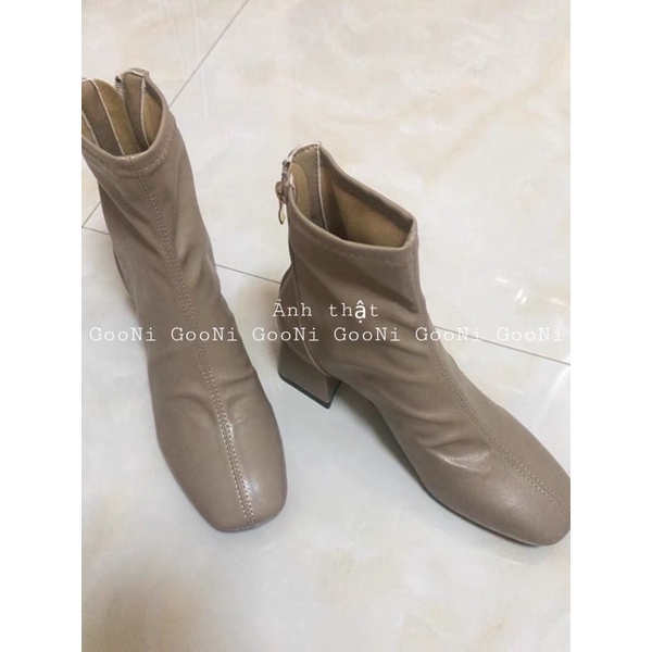 Giày bốt da mềm cổ cao, boot da trơn mũi vuông siêu đẹp hottrend thời trang dành cho nữ