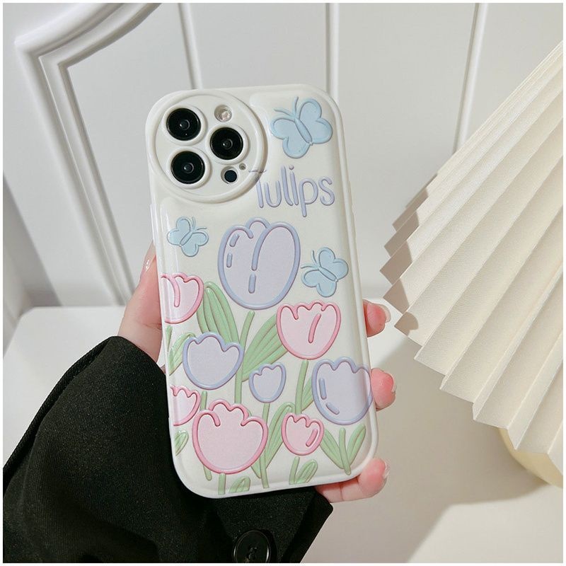 Ốp Điện Thoại Hình Hoa Tulip Và Bướm Cho iPhone 12 13 11 Pro Max X Xs Max Xr