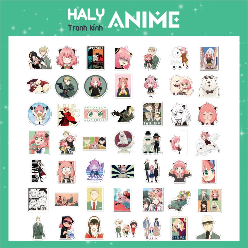 Hình dán sticker anime Spy x Family, set stiker Anya cute, dễ thương dán mũ bảo hiểm, vali, laptop, chống nước