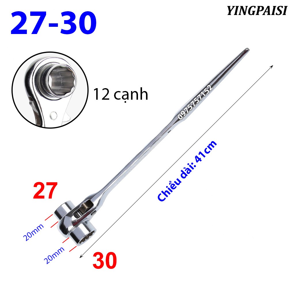 Cờ lê đuôi chuột trắng 27-30 mm, cờ lê giàn giáo tự động YINGPAISI thép CR-V, tuýp giàn giáo đa năng 2 đầu